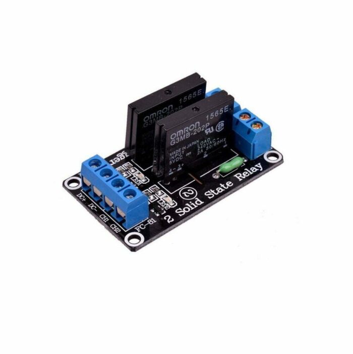 roboway 5v 2 channel ssr g3mb 202p solid state relay module 240v 2a output with resistive fuse