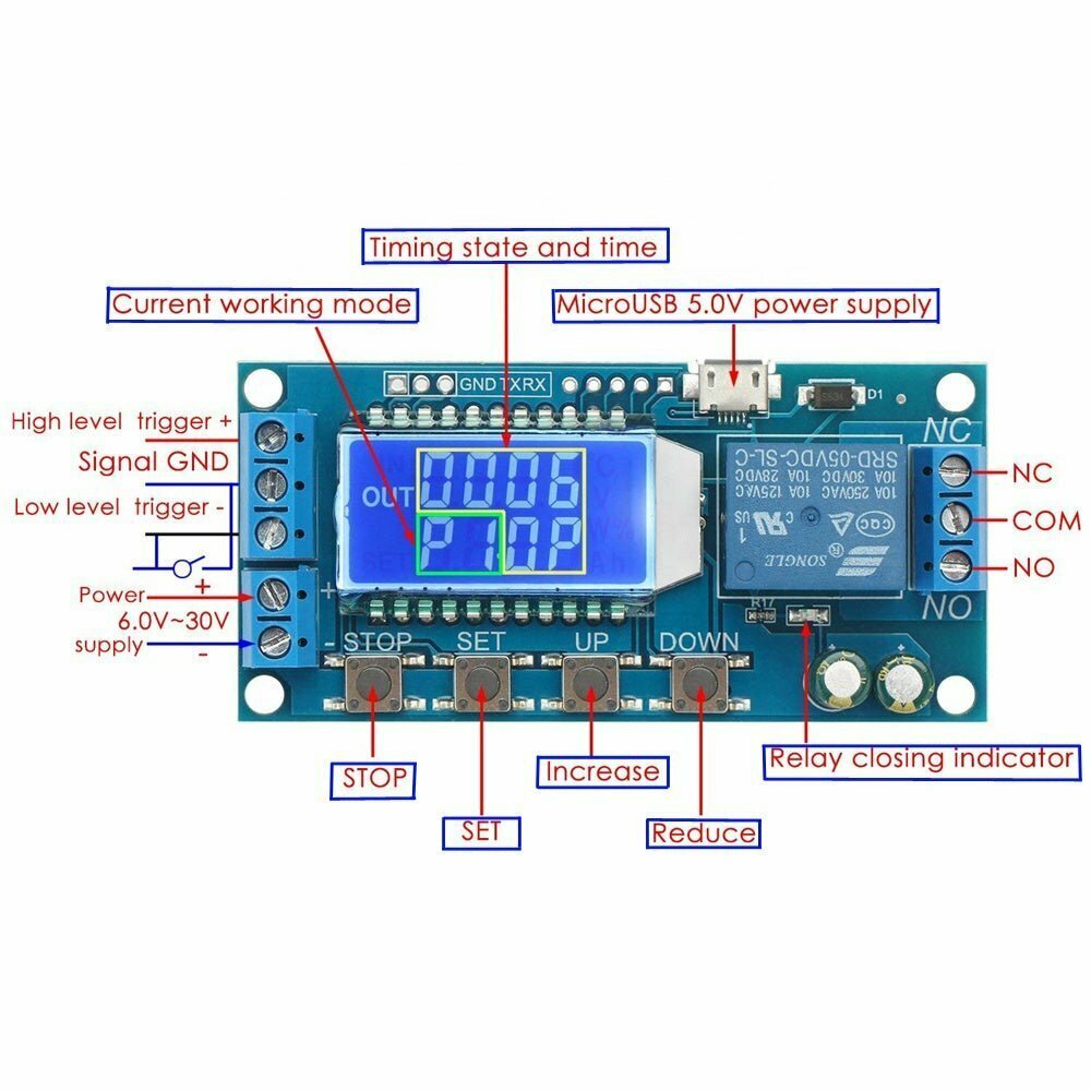 XY-LJ02 6-30V Micro USB, Digital LCD Display Time, Delay Relay Module,  Control Timer Switch, Trigger Cycle Timing roboway
