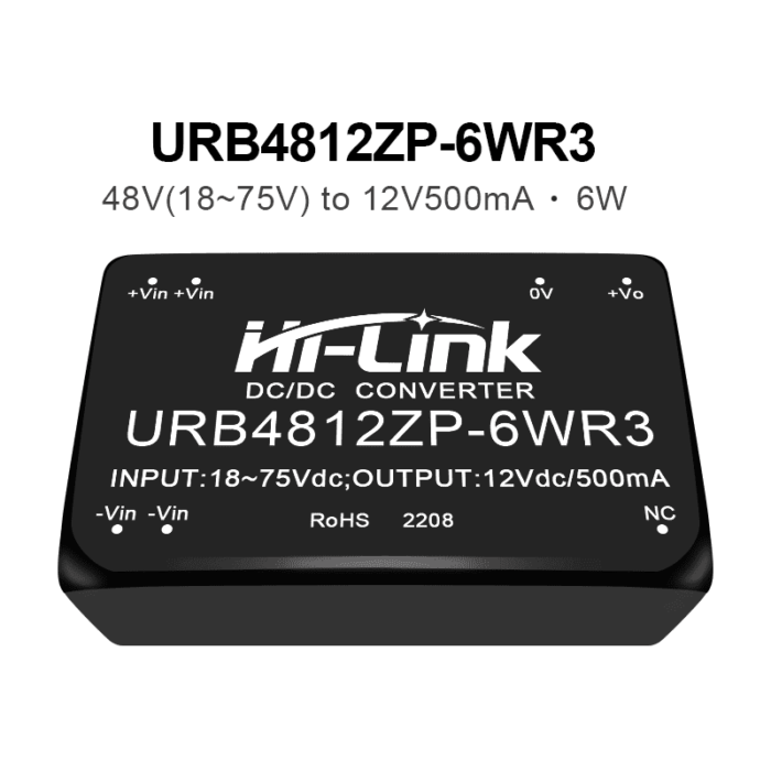 Hi-link URB4812ZP-6WR3 18v-75v to 12V 500mA 6W Dc Dc Converter 6W Power Supply Module - DIP Package