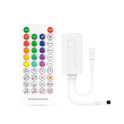 SP611E Bluetooth Controller with Dual Signal Output Ports for LED Pixel Strip /3 Keys Button/IR 38Key Remote Control/Built-in Mic for WS2812B WS2811 (Without Supply and LED Strip)