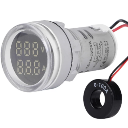 white Round LED Dual Display AC Amp Volt Ampere meter Voltmeter Ammeter Digital Voltage Current Ampere Meter Indicator 60-500V 220V