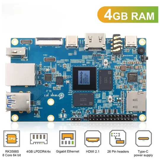 Orange Pi 5 4GB LPDDR4 RAM Rockchip RK3588S 8 Core 64-bit Processor