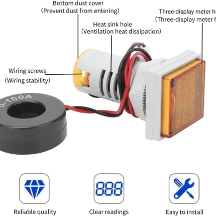 3 in 1 Yellow AC 60-500V 100A Voltmeter Ammeter Frequency Meter 22mm Signal Light LED Lamp Indicator with CT