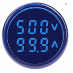 Blue Round LED Dual Display AC Amp Volt Ampere meter Voltmeter Ammeter Digital Voltage Current Ampere Meter Indicator 60-220V