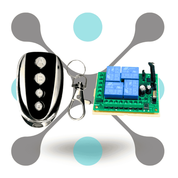 roboway 4 Button ABCD 433MHz RF Remote and 4 Channel 12V Relay Module Set