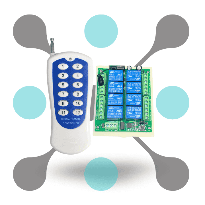 roboway RF 433Mhz 8 Channel Dc 12V Receiver With IC2260 12 Button Blue Remote